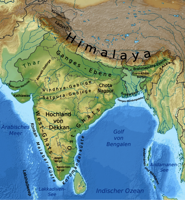 Topographie Indien Karte