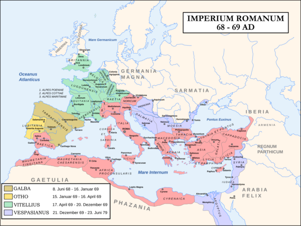Machtbereiche von Galba, Otho, Vitellius und Vespasian Vierkaiserjahr