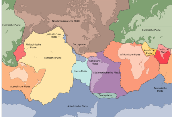 Karte der Erdplatten Indische Erdplatte - heutige Lage