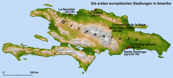 Karte der ersten europäischen Siedlungen in Amerika auf Hispaniola mit La Navidad La Navidad und La Isabella