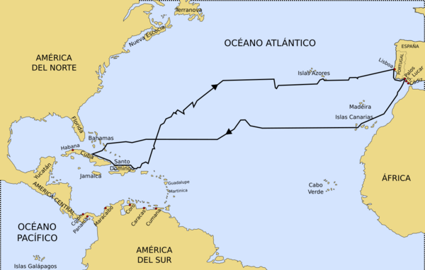 Kolumbus erste Reise: Karte Columbus in Amerika