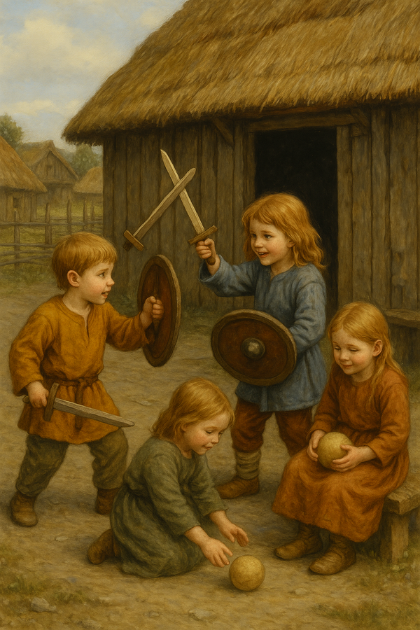 Wikingerkinder beim Spielen. 