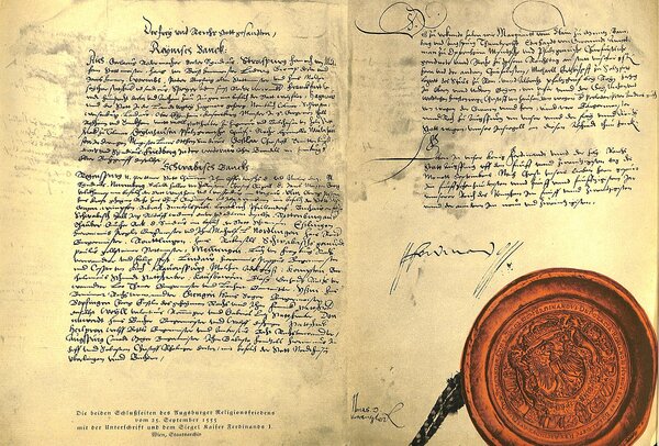 Urkunde mit der Unterschrift und dem Siegel von Ferdinand I.