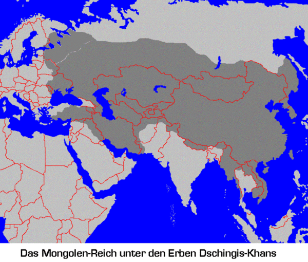 Das Mongolenreich zur Zeit seiner größten Ausdehnung: Karte