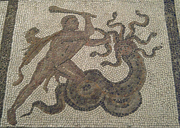 Mosaik: Herakles tötet die Hydra