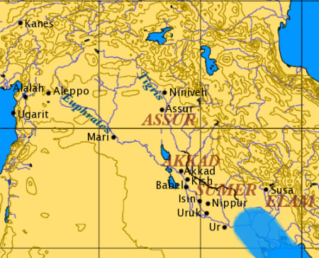 Karte Frühe Kulturen Mesopotamiens