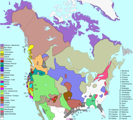 Indianerstämme Verbreitung in Nordamerika - Karte