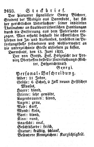 Steckbrief Georg Büchner